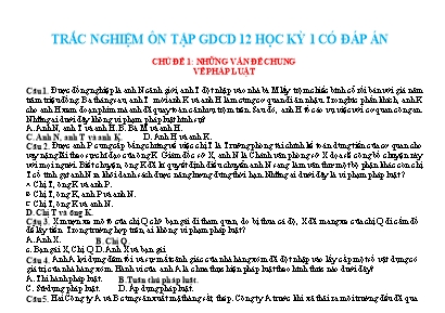 Trắc nghiệm ôn tập học kỳ 1 Giáo dục công dân 12 (Có đáp án)